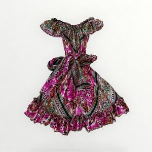 Blumarine Pink Floral Off-Shoulder Midi Dress